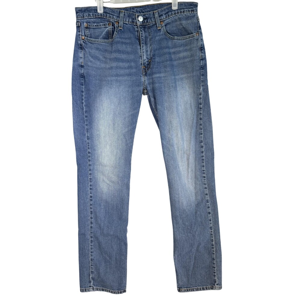 Levis 514 Jeans Mens 34x34 Blue Denim Straight Leg Whiskered Classic Pants